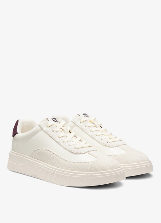 HUGO Sneaker met suède details   - voorkant 2 beige