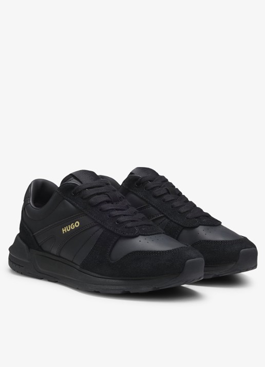 HUGO Sneaker met suède details - detail zwart