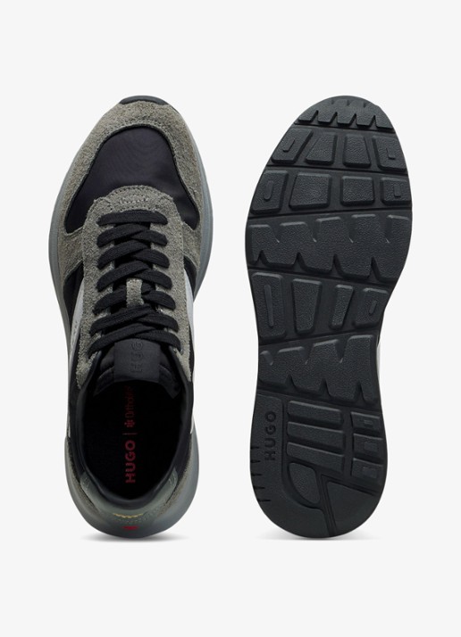 HUGO Sneaker met suède details - detail 3 open grey-061 / grijs