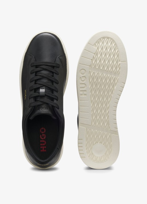 HUGO Sneaker van leer met logo - detail 2 zwart