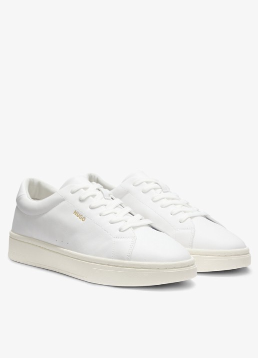 HUGO Sneaker van leer met logo - voorkant 2 wit