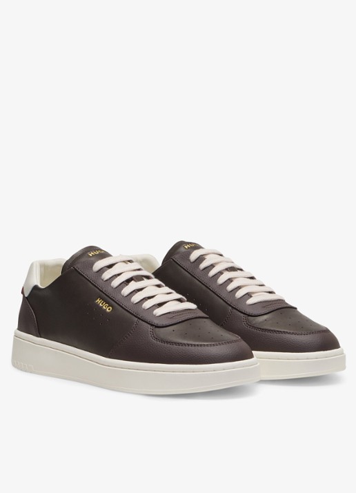HUGO Sneaker van leer met logo - detail 3 open brown-241 / bruin