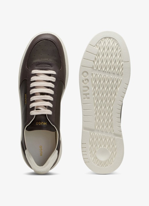 HUGO Sneaker van leer met logo - detail 4 open brown-241 / bruin