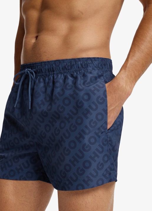 HUGO Sneldrogende zwemshort met logoprint - detail 2 donkerblauw