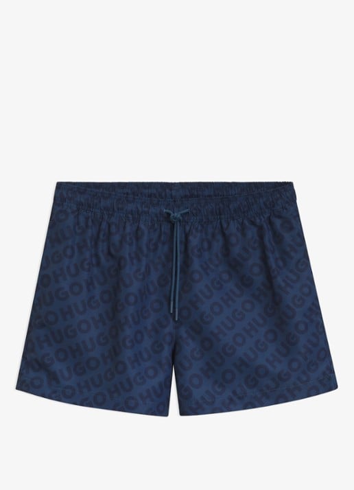 HUGO Sneldrogende zwemshort met logoprint - voorkant 4 donkerblauw