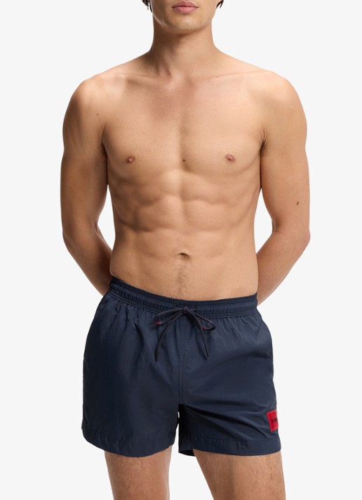 HUGO Sneldrogende zwemshorts met logolabel - voorkant 3 navy-410 / blauw