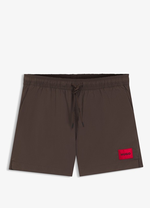 HUGO Sneldrogende zwemshorts met logolabel - voorkant 4 dark brown-201 / bruin