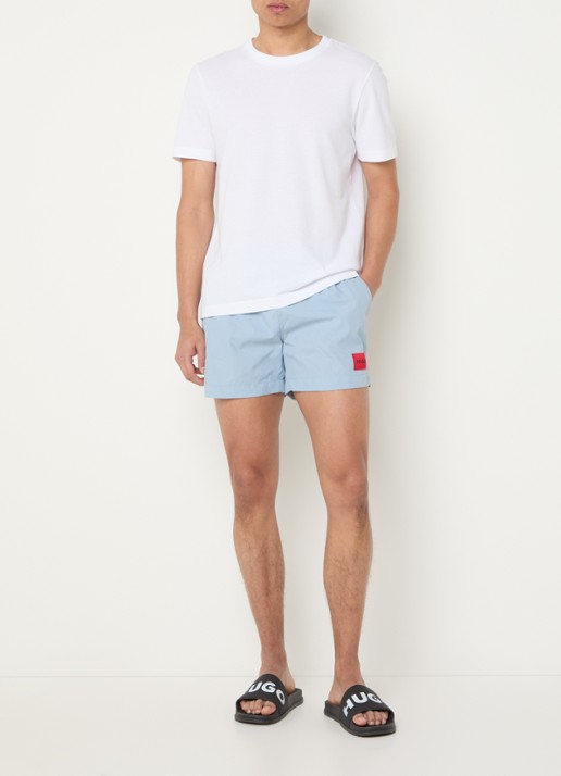 HUGO Sneldrogende zwemshorts met logolabel - voorkant 4 open blue-483 / blauw