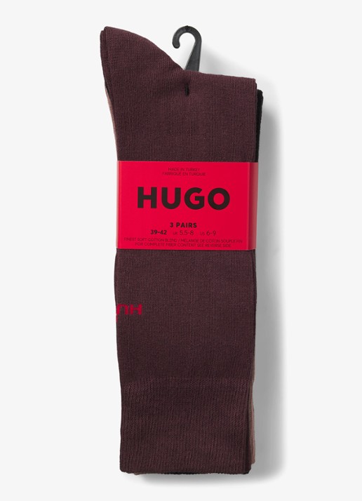 HUGO Sokken met logo in 3-pack - voorkant 3 bruin