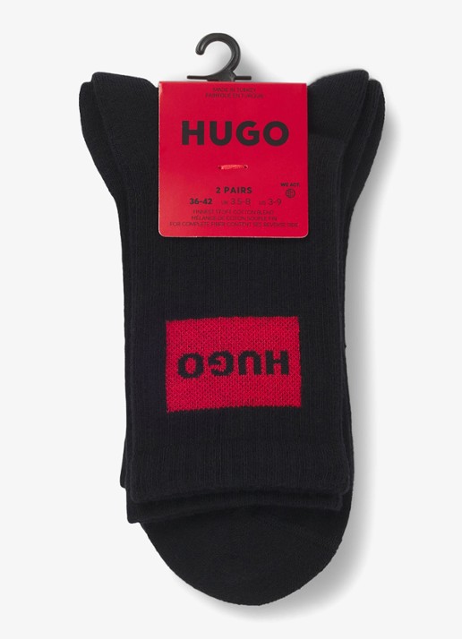 HUGO Sportsokken met logo in 2-pack - voorkant 3 zwart
