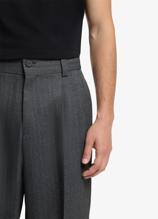 HUGO Straight fit pantalon met structuur - detail 2 donkergrijs
