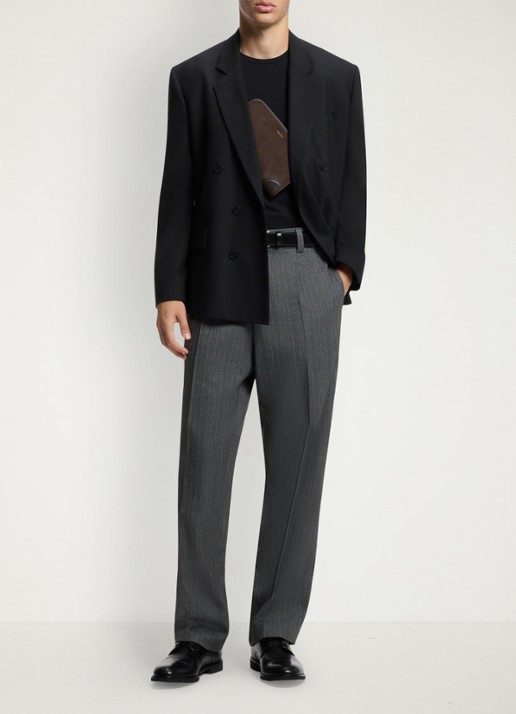 HUGO Straight fit pantalon met structuur - voorkant 6 donkergrijs