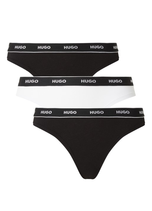 HUGO String met logoband in 3-pack - voorkant diepzwart
