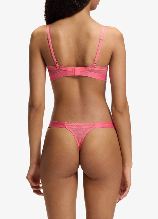 HUGO String van mesh met logo - achterkant roze