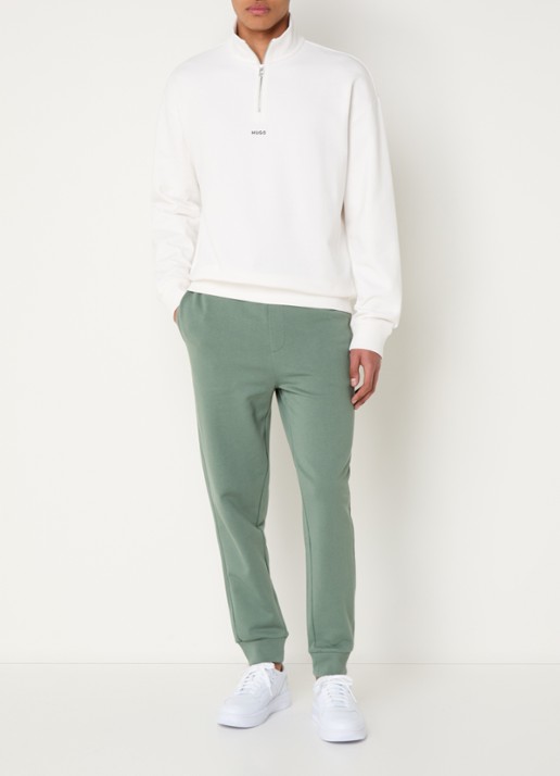 HUGO Sweatshirt van katoenen badstof met logo en ritskraag - voorkant 4 beige