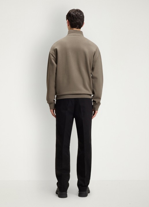 HUGO Sweatshirt van katoenen badstof met logo en ritskraag - achterkant middengrijs