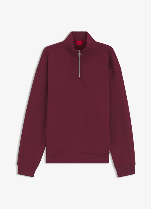 HUGO Sweatshirt van katoenen badstof met logo en ritskraag - voorkant dark pink-654 / roze