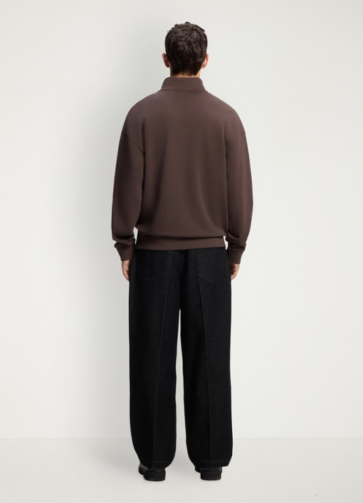 HUGO Sweatshirt van katoenen badstof met logo en ritskraag - achterkant 3 brown overflow-903 / bruin