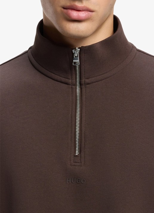 HUGO Sweatshirt van katoenen badstof met logo en ritskraag - detail 2 brown overflow-903 / bruin