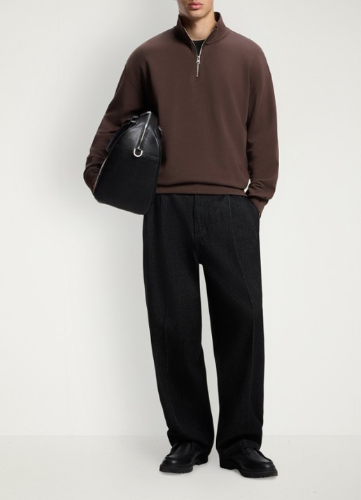 HUGO Sweatshirt van katoenen badstof met logo en ritskraag - voorkant 5 brown overflow-903 / bruin