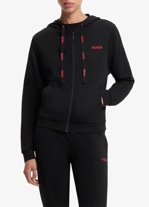 HUGO Sweatvest met capuchon - detail zwart