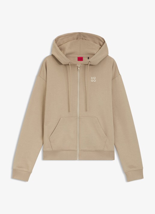HUGO Sweatvest met logoborduring en capuchon - voorkant 4 light /pastel brown-232 / bruin