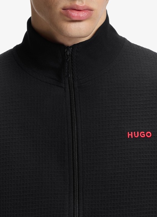HUGO Sweatvest met wafelstructuur - detail 3 zwart