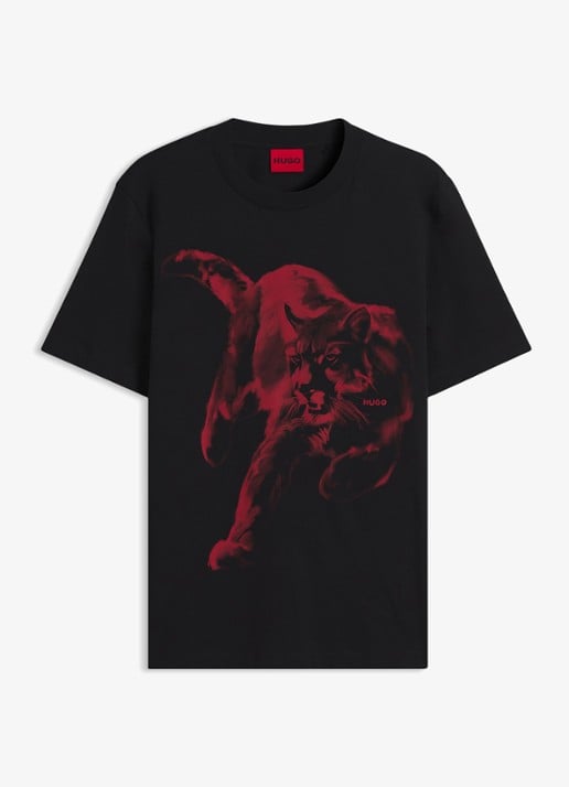 HUGO T-shirt met grafische print - voorkant 4 zwart