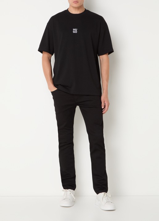 HUGO T-shirt met logo- en backprint - voorkant 3 zwart