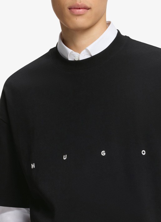 HUGO T-shirt met logo- en backprint - detail 4 zwart