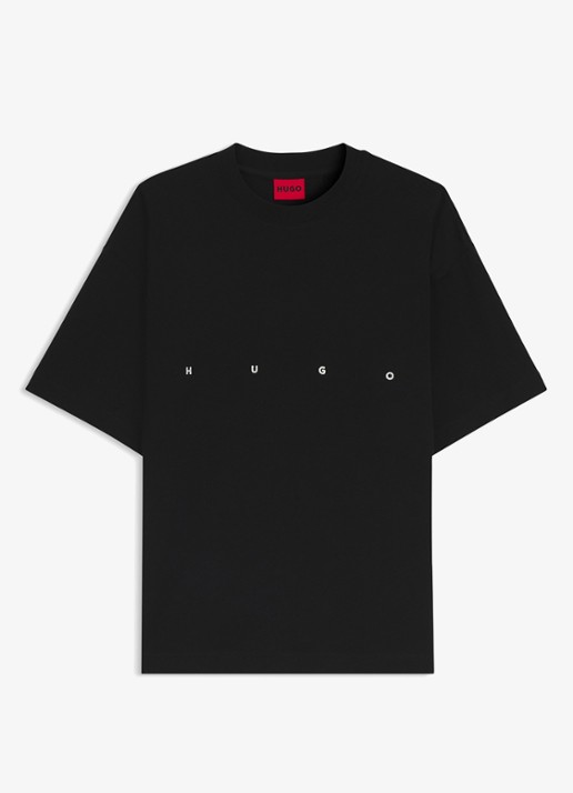 HUGO T-shirt met logo- en backprint - voorkant zwart