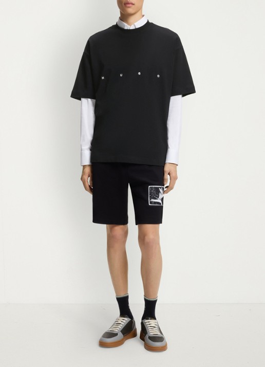 HUGO T-shirt met logo- en backprint - voorkant 2 zwart