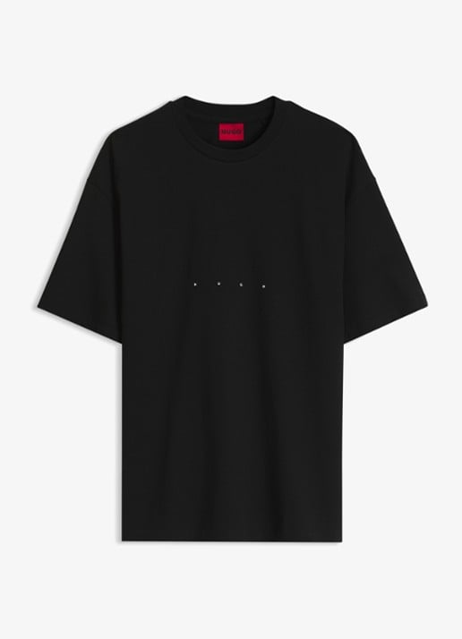 HUGO T-shirt met logo- en backprint - voorkant 4 zwart