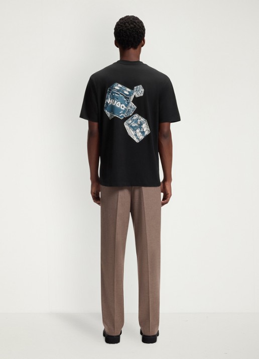 HUGO T-shirt met logo- en backprint - achterkant 5 zwart