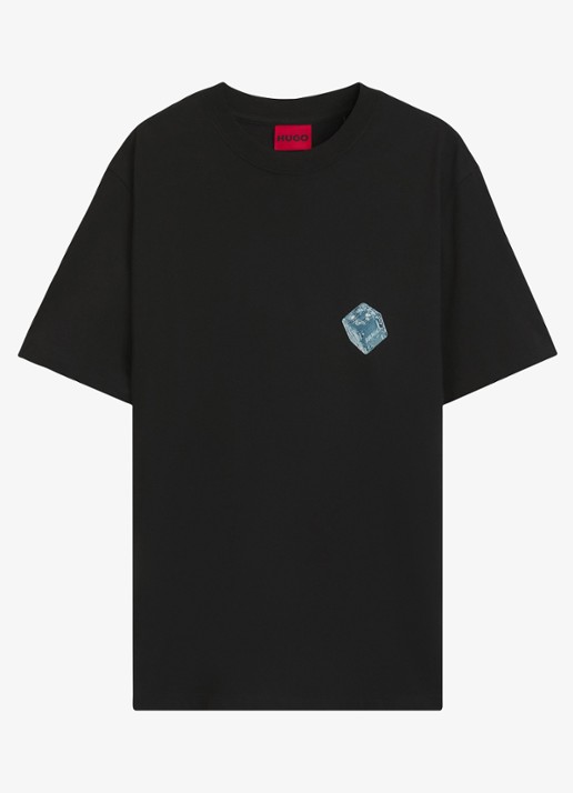 HUGO T-shirt met logo- en backprint - voorkant 3 zwart