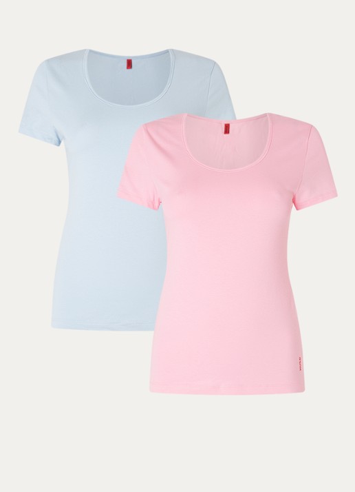 HUGO T-shirt met logo in 2-pack - voorkant roze