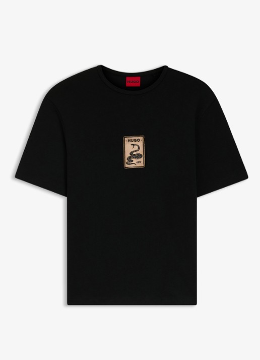 HUGO T-shirt met logoborduring - voorkant 2 zwart