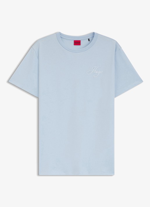 HUGO T-shirt met logoborduring - voorkant open blue-476 / blauw
