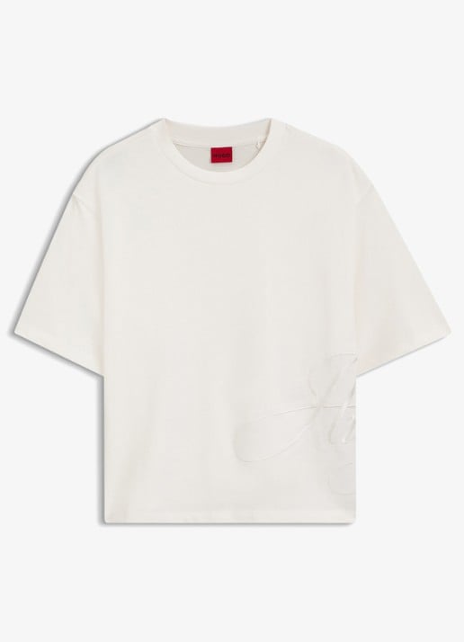 HUGO T-shirt met logoborduring  - voorkant wit