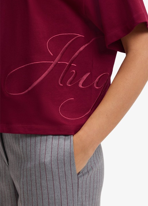 HUGO T-shirt met logoborduring  - detail 4 kersenrood