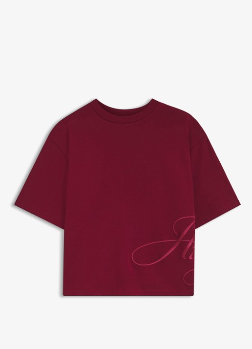 HUGO T-shirt met logoborduring  - voorkant kersenrood