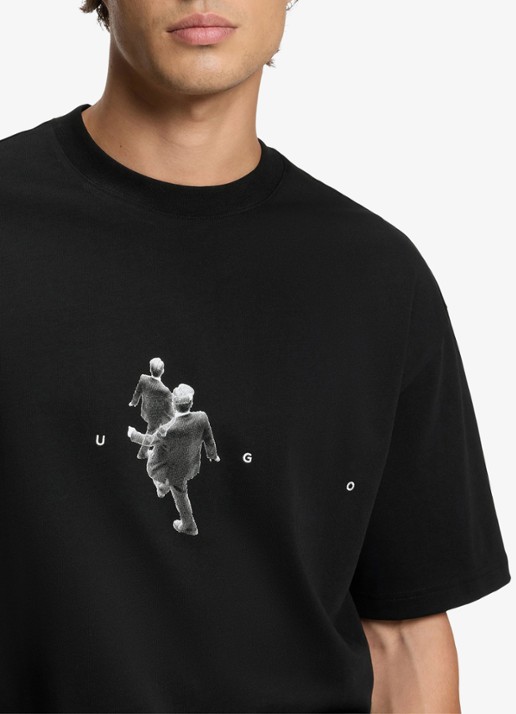 HUGO T-shirt met logoprint - detail 4 zwart