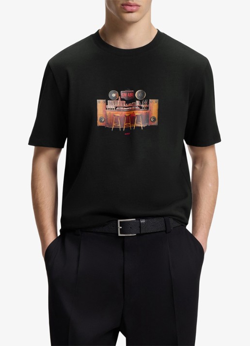 HUGO T-shirt met print - detail zwart