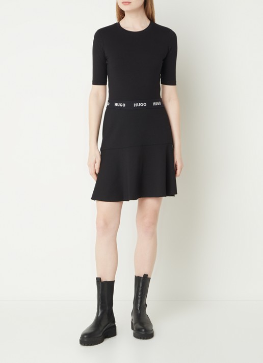 HUGO T-shirt met stretch - voorkant 3 zwart