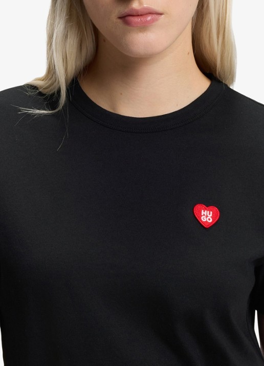 HUGO T-shirt van katoenen jersey met hartlogo - detail 3 zwart