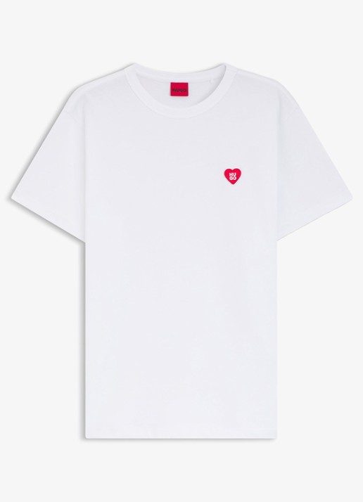 HUGO T-shirt van katoenen jersey met hartlogo - voorkant wit