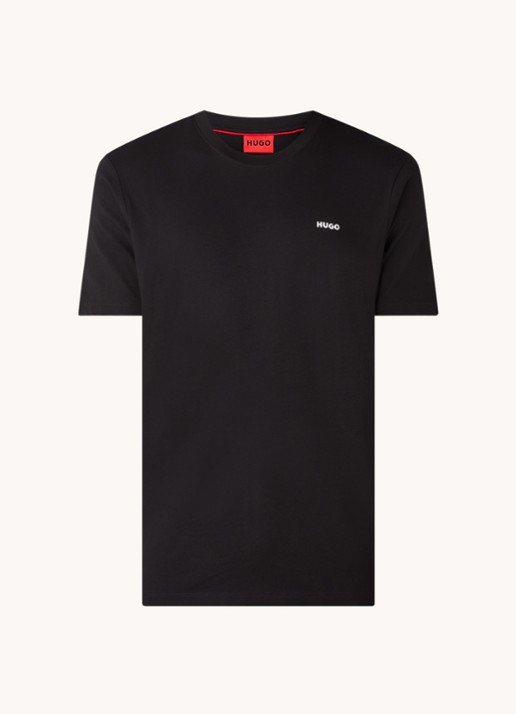 HUGO T-shirt van katoenen jersey met logoprint - voorkant 7 zwart