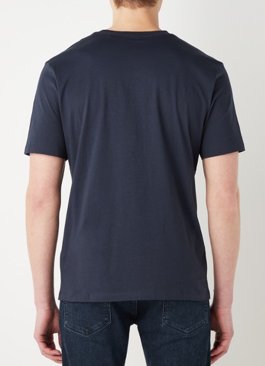 HUGO T-shirt van katoenen jersey met logoprint - achterkant donkerblauw