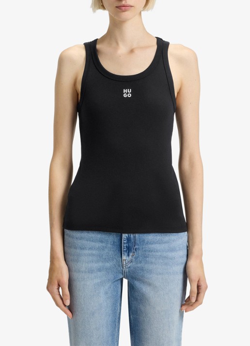 HUGO Tanktop met ribstructuur - detail black-001 / zwart