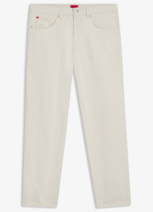 HUGO Tapered fit jeans in linnenblend - voorkant natural-102 / wit